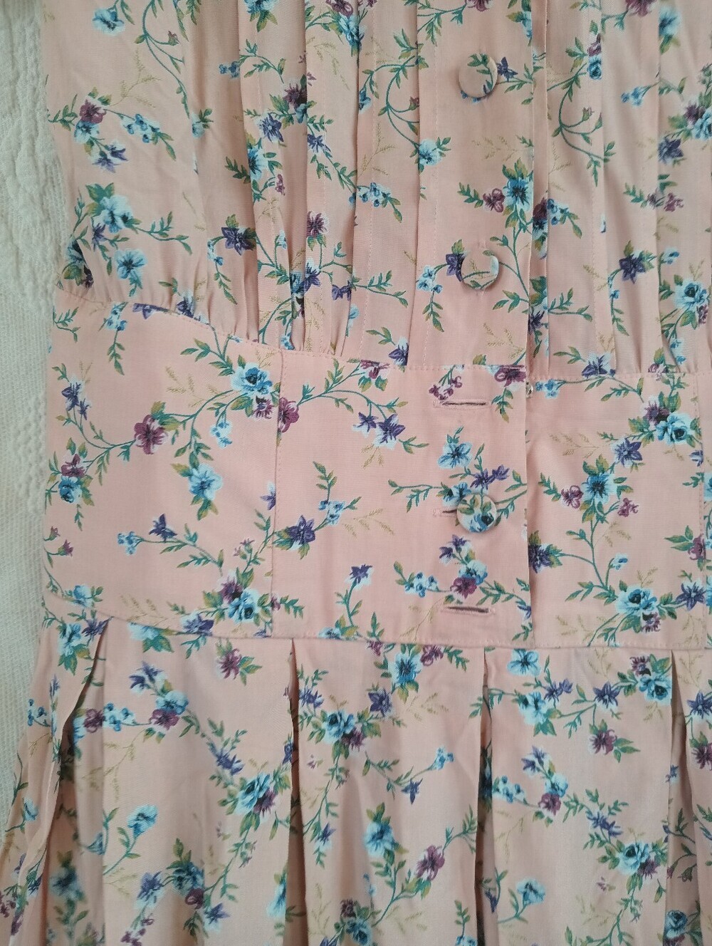 Vintage Pink Floral Midi Dress Lace Sailor Collar Prairiecore Karin Stevens 80s - Picture 7 of 15